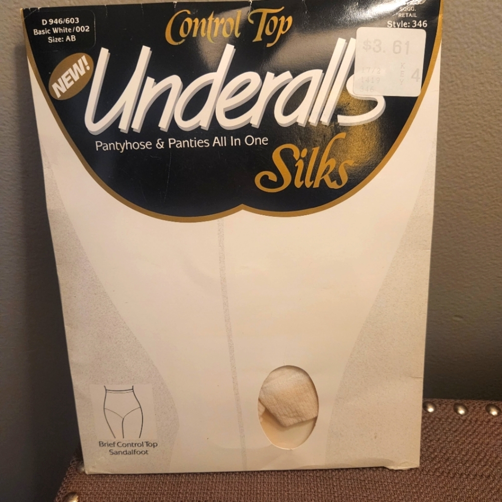 Underalls Silks Pantyhose And Panties In One Basic White Size AB Vintage NEW